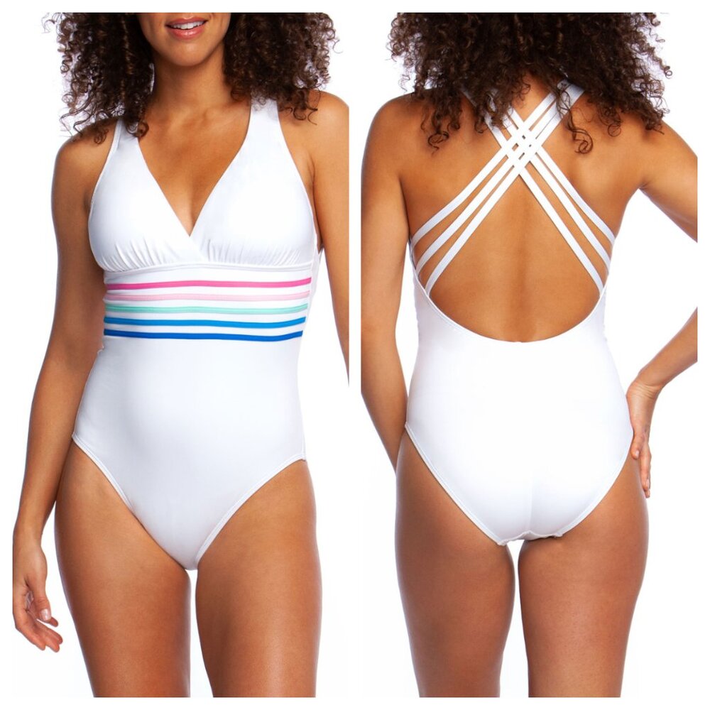 La Blanca Spectrum Strappy Back One Piece Swimsuit White 4 NWT
